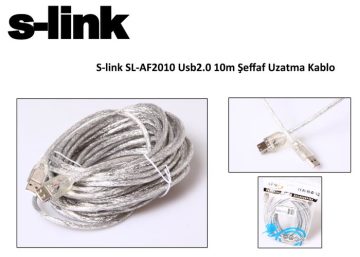 S-link SL-AF2010 Usb2.0 10m Şeffaf Uzatma Kablo