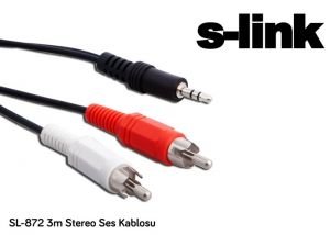 S-link SL-872 3m Stereo Ses Kablosu 3.5mm Jack 2 x Rca