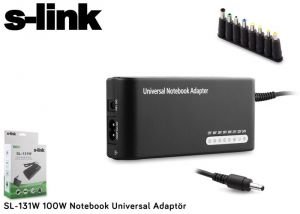 S-Link SL-131W 100W Notebook Universal Adaptör...8 Farklı Uç Destekli Araç Şarj ve Usb Şarj Uçlu Ayarlanabilir Sekiz Farklı Volt Kademeli Birçok Notebook İçin Uyumlu Universal Notebook Adaptör