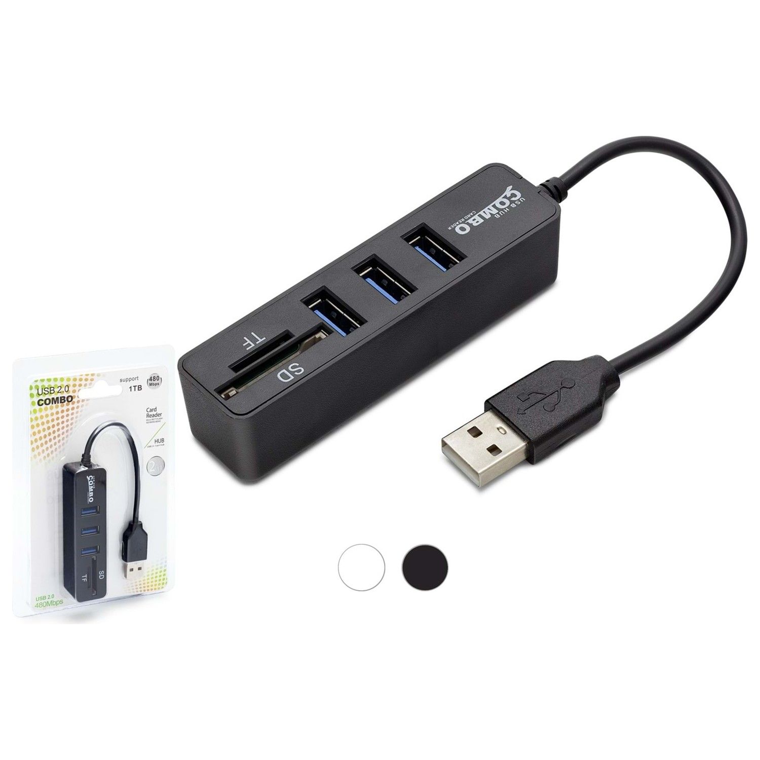 HADRON HDX7009 USB HUB COMBO 3PORT USB+SD/TF CARD READER SİYAH 1TB 480MBPS SİYAH