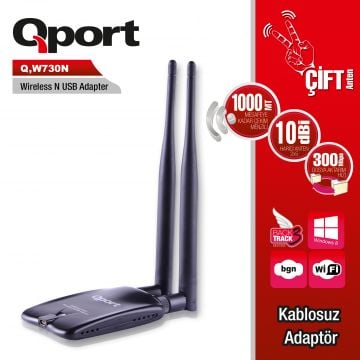 QPORT Q-W730N 300 Mbps 11N HARİCİ USB 5 dbi ÇİFT ANTEN WIRELESS ADAPTÖR