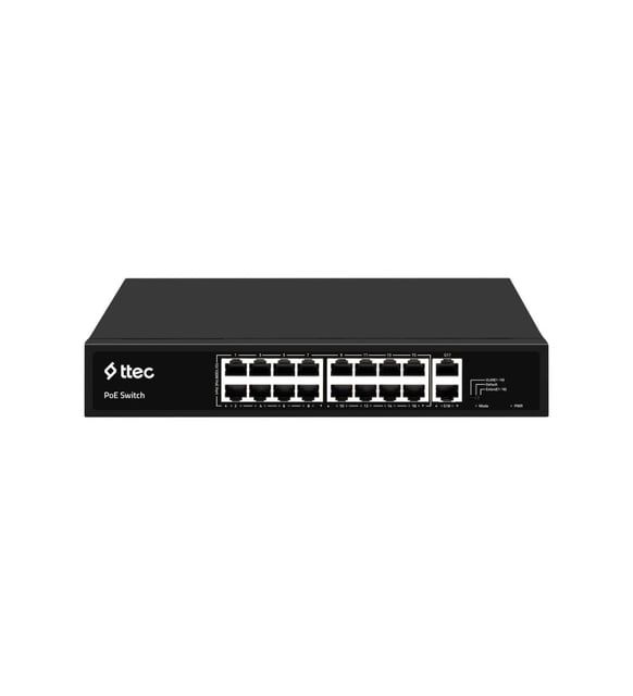 Ttec 18300PG 16 Portlu, 10/100 Fast Ethernet, Tak Çalıştır Switch, 2 Gigabit Uplink, 16 Port PoE+ (300W) (TSS)