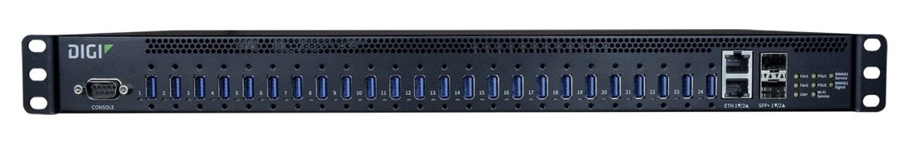 Digi Anywhere Aw24-G300 Usb 24 Plus Cloud Remote Management Multi Host Ip Hub 2Sfp+ 10GbE Wifi VMware Support Rackmount