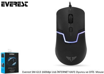 Everest SM-G13 1600 dpi Optik Sensörlü 4 Tuşlu 4 Renk Aydınlatmalı Ofis ve Oyuncu Kullanımına Uyumlu Sağlam Kauçuk Kablolu Usb Mouse