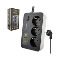 SHOWMAX SH4626 TERMAL AKIM KORUMALI 3*PRİZ + 2*USB + TYPE-C 2M SİYAH