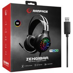 Rampage RM-K44 ZENGIBAR Siyah 7.1 Surround RGB Işık Efekti Mikrofonlu Oyuncu Kulaklığı