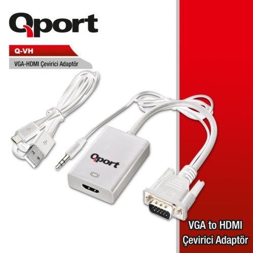 Qport Q-Vh VGA(M) To HDMI(F) Çevirici