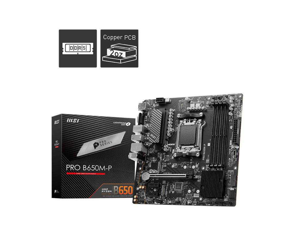 MSI PRO B650M-P AM5 DDR5 6000(OC) HDMI DP M.2 USB3.2 2.5G LAN 6E mATX