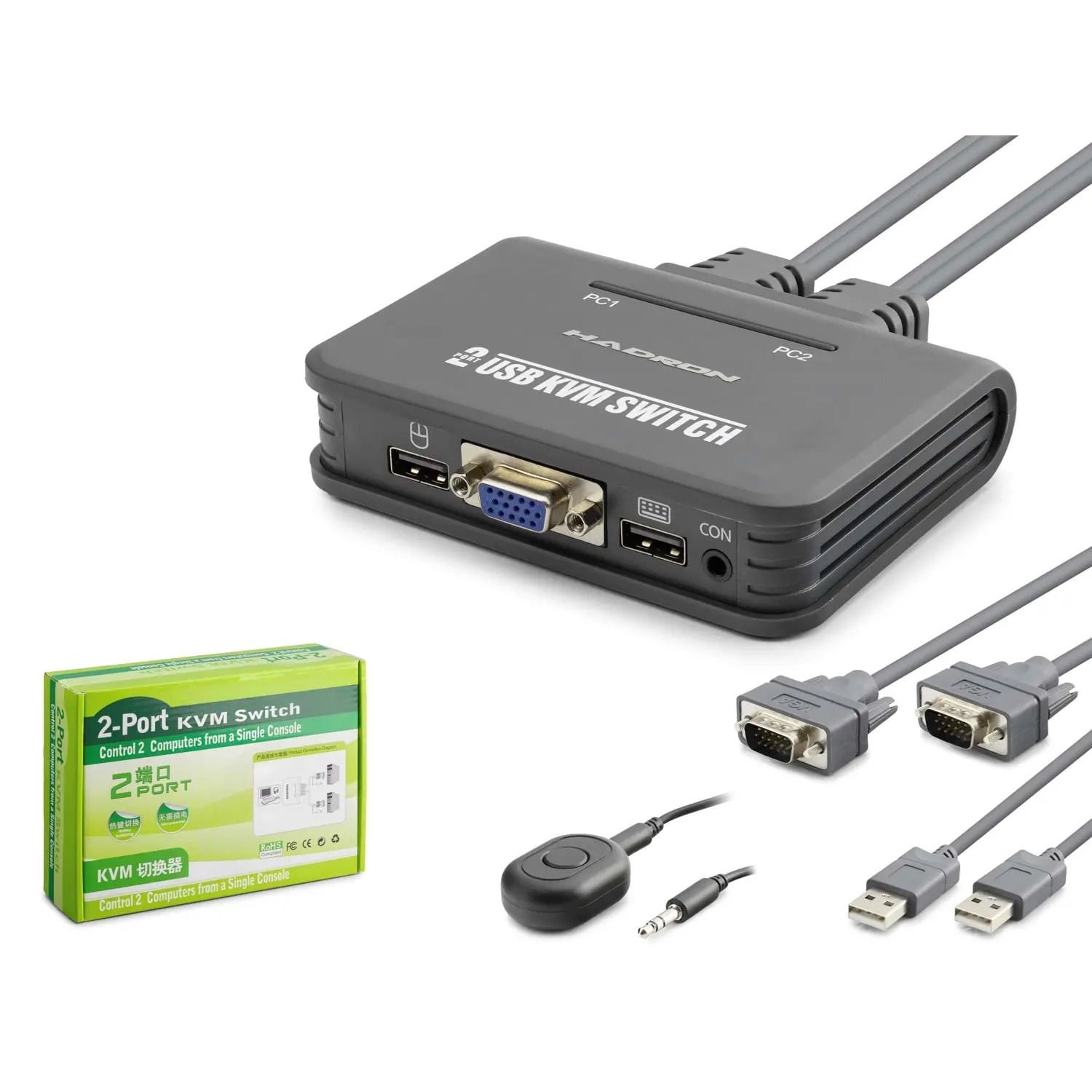 HADRON HDX1362 VGA USB KWM SWITCH 2GİRİŞ 1ÇIKIŞ KABLOLU SİYAH