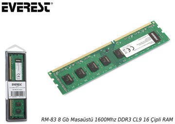 Everest RM-83 8 Gb Masaüstü 1600Mhz DDR3 CL9 16 Çipli RAM