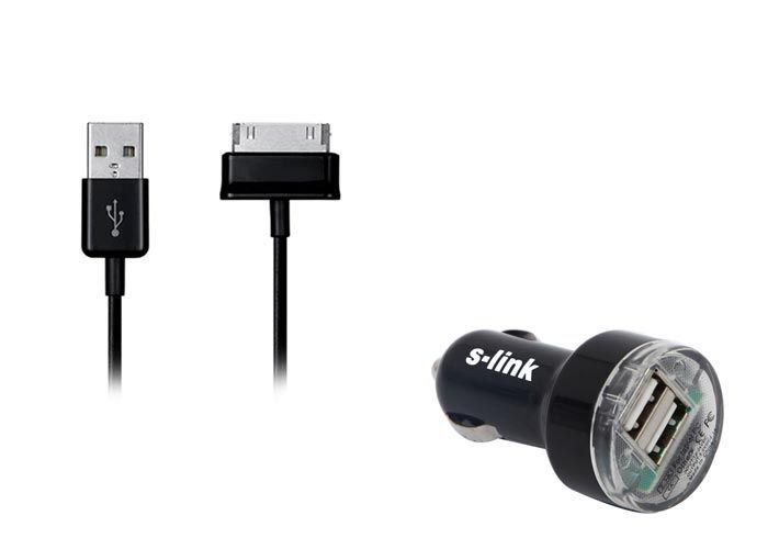 S-link SMG-482 Samsung Tabletler 2in1 2000MA 2*Usb Araba Şarj + Kablosu