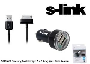 S-link SMG-482 Samsung Tabletler 2in1 2000MA 2*Usb Araba Şarj + Kablosu