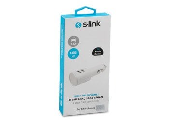 S-Link IP-818 2.1A 2*Usb Beyaz Renk Araç Çakmaklık Şarjı