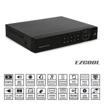 Ezcool EZ-5104AHD 4 Kanal 4 Ses 1 Hdd HDMI Ip Hdcvı Hdtvı Uyumlu Ahd Dvr Kamera Kayıt Cihazı
