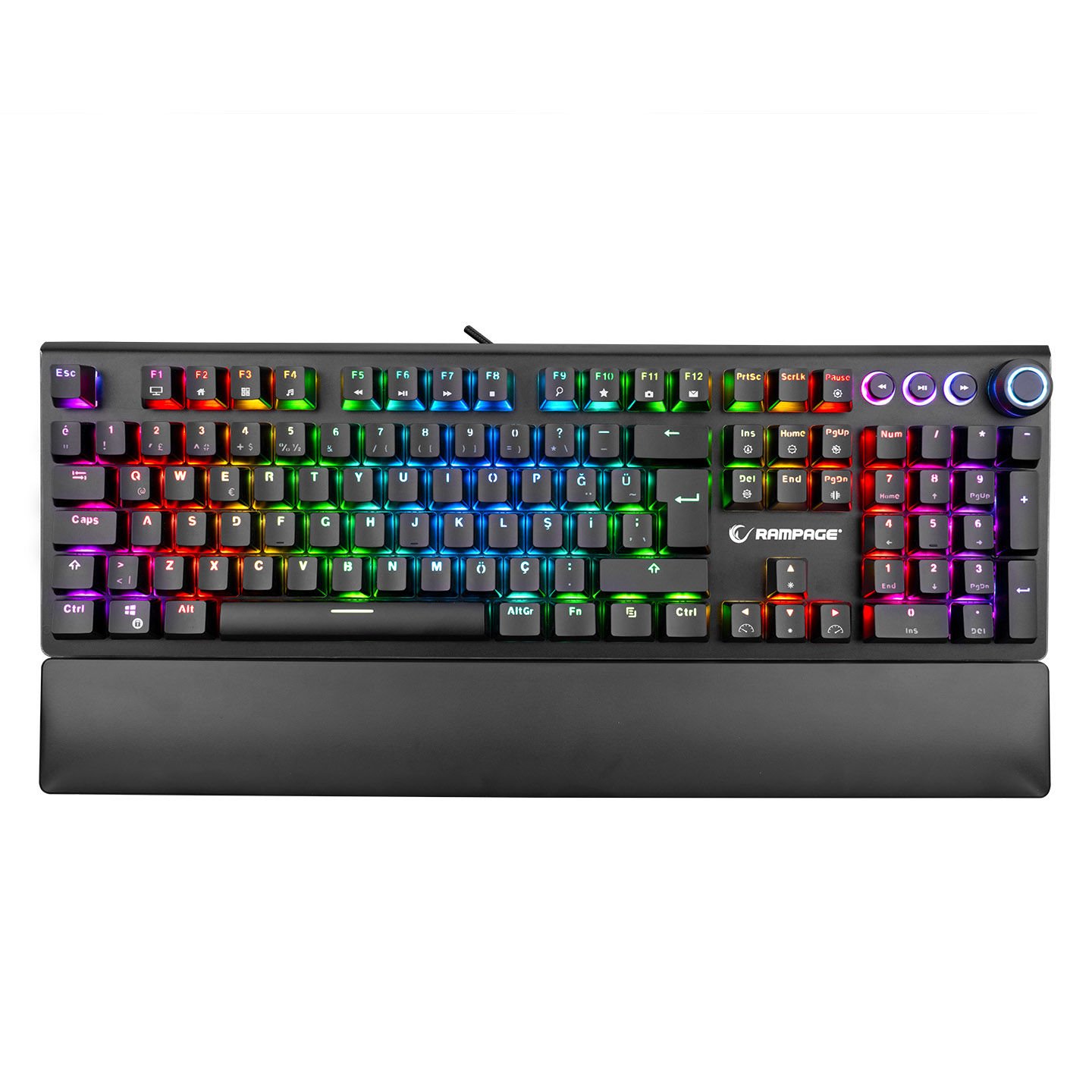 Rampage KB-R92 THUNDER Siyah USB Bilek Destekli Red Switch Full RGB Q Gaming Oyuncu Mekanik Klavye