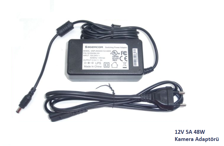 Orijinal 12V 5A 48W Kamera Adaptörü Oem SL-142/Sagemcom...Çok Amaçlı Kullanıma Uygun Güç Adaptörü