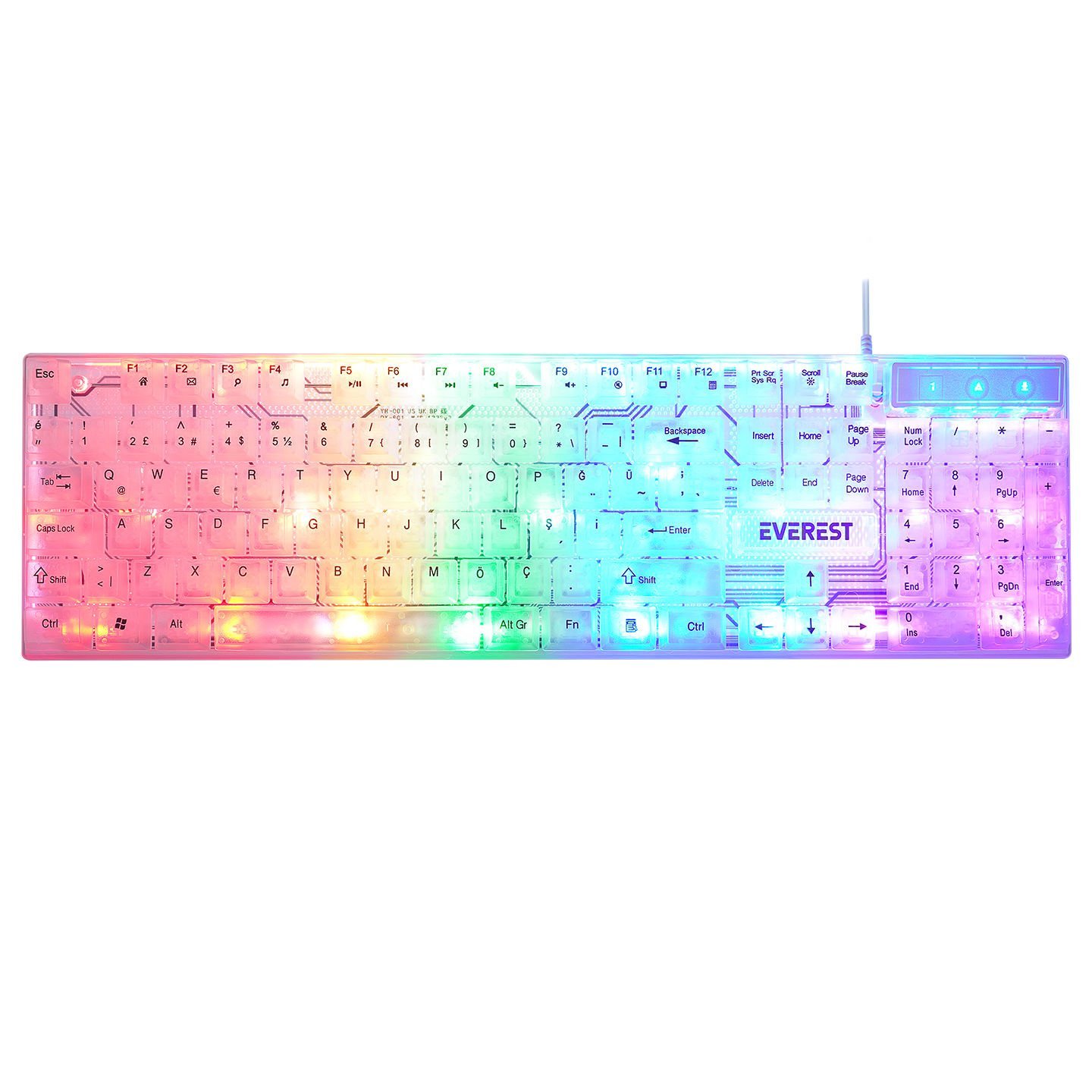 Everest KB-24 Beyaz Rainbow Q Membrane Oyuncu Klavyesi
