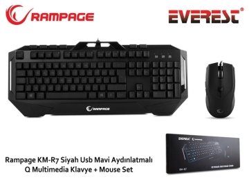 Rampage KM-R7 Siyah Usb Mavi Aydınlatmalı Oyuncu Q Multimedia Klavye + Mouse Set