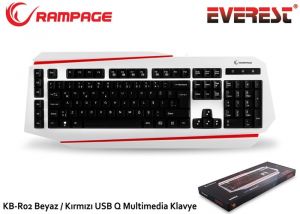 Everest Rampage KB-R02 Beyaz/Kırmızı USB Q Multimedia Makrolu Klavye