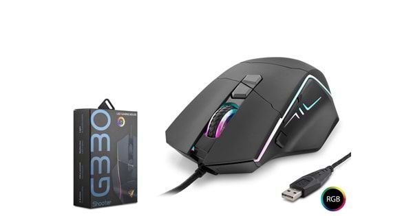 HADRON SHOOTER G330 KABLOLU OYUNCU MOUSE RGB 6400 DPI 150CM SİYAH
