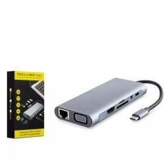 HADRON HDX7854 TYPE-C HDTV COMBO TYPE-C + HDMI 4K 30Hz + 4*USB3.0 + VGA + AUDIO + LAN + TF + SD 11IN1 GRİ