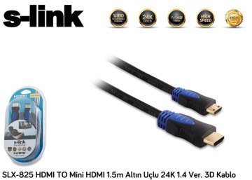 S-link SLX-825 HDMI TO Mini HDMI 1.5m Altın Uçlu 24K 1.4 Ver. 3D Kablo