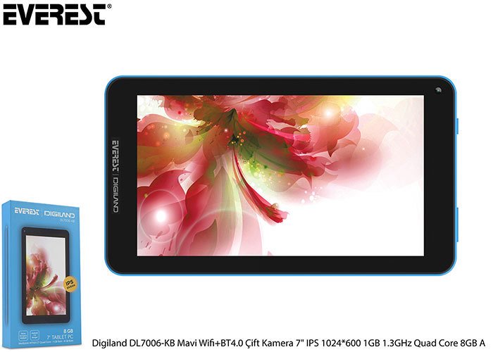 Everest Digiland DL7006-KB Mavi Wifi + BT4.0 Çift Kamera 7 IPS 1024*600 1GB 1.3GHz Quad Core 8GB Android 7.0 Tablet Pc