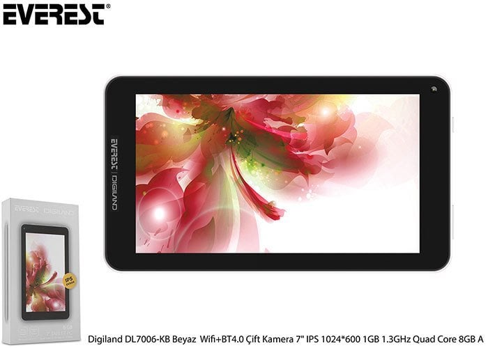 Everest Digiland DL7006-KB Beyaz Wifi + BT4.0 Çift Kamera 7 IPS 1024*600 1GB 1.3GHz Quad Core 8GB Android 7.0 Tablet Pc