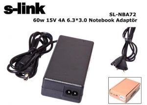 S-link SL-NBA72 60w 15V 4A 6.3*3.0 Toshiba Notebook Adaptör