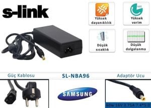 S-link SL-NBA96 60w 16V 3.75A 7.4*5.0 Samsung Notebook (iğneli) Adaptör
