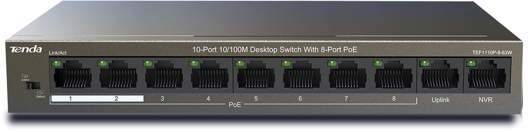 TEF1110P-8-102W TEF1110P-8-102W 10 Port 10/100 PoE Switch 8+2 Uplink Port