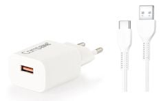 COMPAXE CTA-150 UT 18W 5V 3A/ 9V 2A/ 12V 1.5A QC + USB TO TYPE C 3 A KABLOLU SET BEYAZ