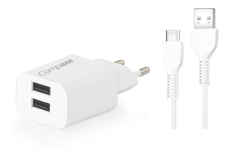 COMPAXE CTA-521D MU 10W 5V 2.1A ÇİFT USB + USB TO MICRO 3A KABLOLU SET BEYAZ