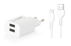 COMPAXE CTA-521DULB24 10W 5V 2.1A ÇİFT USB + USB TO LIGHTNING 2.4A KABLOLU SET BEYAZ