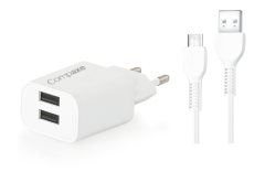 COMPAXE CTA-521DUMB24 10W 5V 2.1A ÇİFT USB + USB TO MICRO 2.4A KABLOLU SET BEYAZ