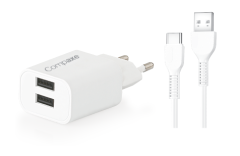 COMPAXE CTA-521DUTB24 10W 5V 2.1A ÇİFT USB + USB TO TYPE C 2.4A KABLOLU SET BEYAZ