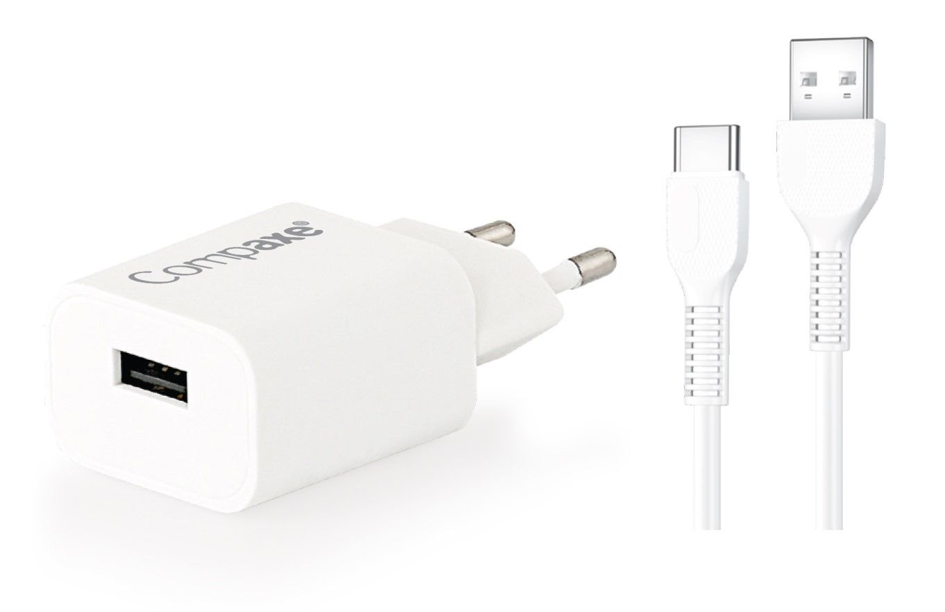 COMPAXE CTA-521UTB24 10W 5V 2.1A TEK USB + USB TO TYPE C 2.4A KABLOLU SET BEYAZ