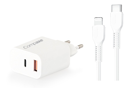 COMPAXE CTA-350 TI 35W PD/QC + TYPE C TO LIGHTNING 3 A KABLOLU SET BEYAZ