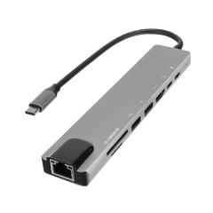 Hytech HY-USBC80 4K@30Hz Gri Metal 2xUSB3.0 1xHDMI, 1xPD 10/100/1000M Type C Adaptör