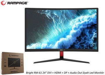 RampageCurved Monitör Bright RM-61 Led Monitör 24 DVI+HDMI+DP+Audio Out Siyah
