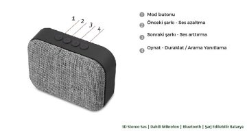 Mikado MD-BTX3 Gri Bluetooth Speaker - 3D Stereo Ses Görüşme İçin Dahili Mikrofon