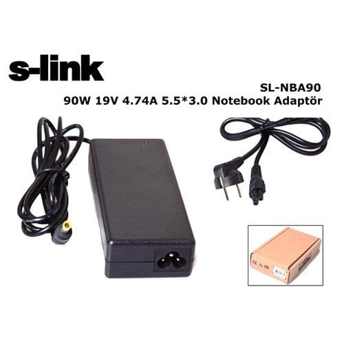 S-link 19V 4.74A 90W Adaptör SL-NBA90 5.5*3.0 İğneli Yuvarlak Uç Şarj Adaptörü