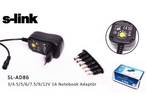 S-link SL-AD86 3/4.5/5/6/7.5/9/12V 1A Notebook Universal Adaptör