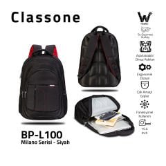 Classone BP-L100 Milano Serisi WTXpro Su Geçirmez Kumaş 15,6 inch Sırt Çantası – Siyah