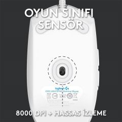 LOGITECH G G102 LIGHTSYNC RGB AYDINLATMALI 8.000 DPI KABLOLU OYUNCU MOUSE BEYAZ 910-005824
