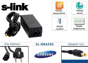 S-link SL-NBA435 40W 19V 2.1A 5.0*3.0 Samsung minibook (iğneli ) Adaptör