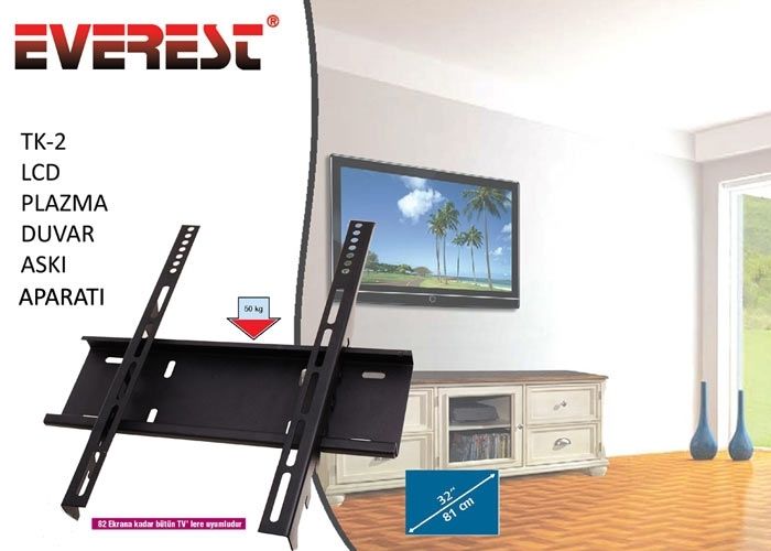 Everest TK-2 32'' Lcd-Plazma Askı Aparatı 82 Ekrana Kadar Tüm Tv'lere Uyumlu