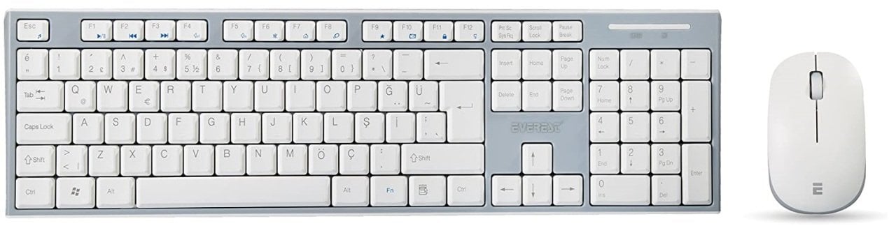 Everest Km-6063 Beyaz Gri Nano Kablosuz Daktilo Tip Q Multimedia Klavye Mouse Set    (KUTU DEFOLU)