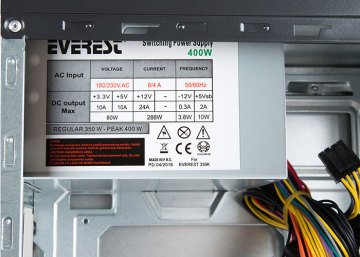 Everest 335K Peak-400W Parlak Piano Siyah 1*USB3.0 +2*USB 2,0 12cm FAN ATX Kasa