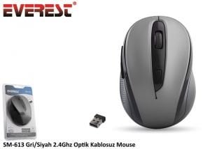 Everest SM-613 Gri/Siyah 2.4Ghz Optik Kablosuz Mouse